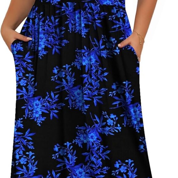 Womens Plus Size Maxi Dresses Summer 2025 Casual Short Sleeve with Pockets Long - Picture 1 of 5